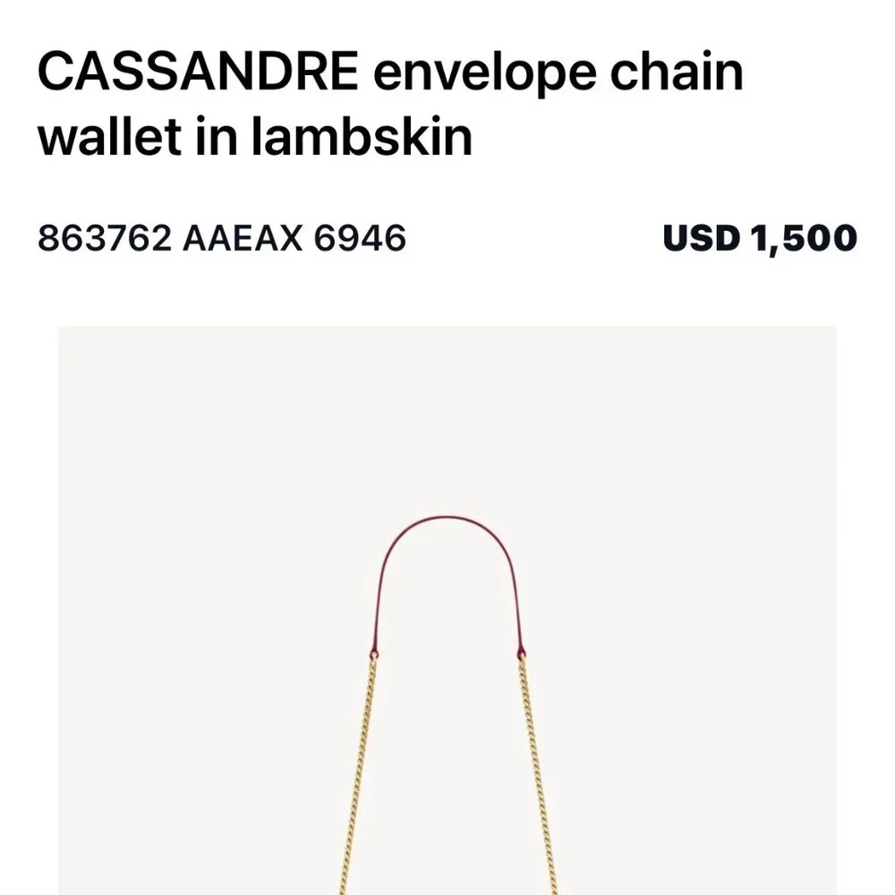 Saint Laurent Cassandre Envelope Chain Wallet in Lambskin – Brand New - Picture 4 of 4